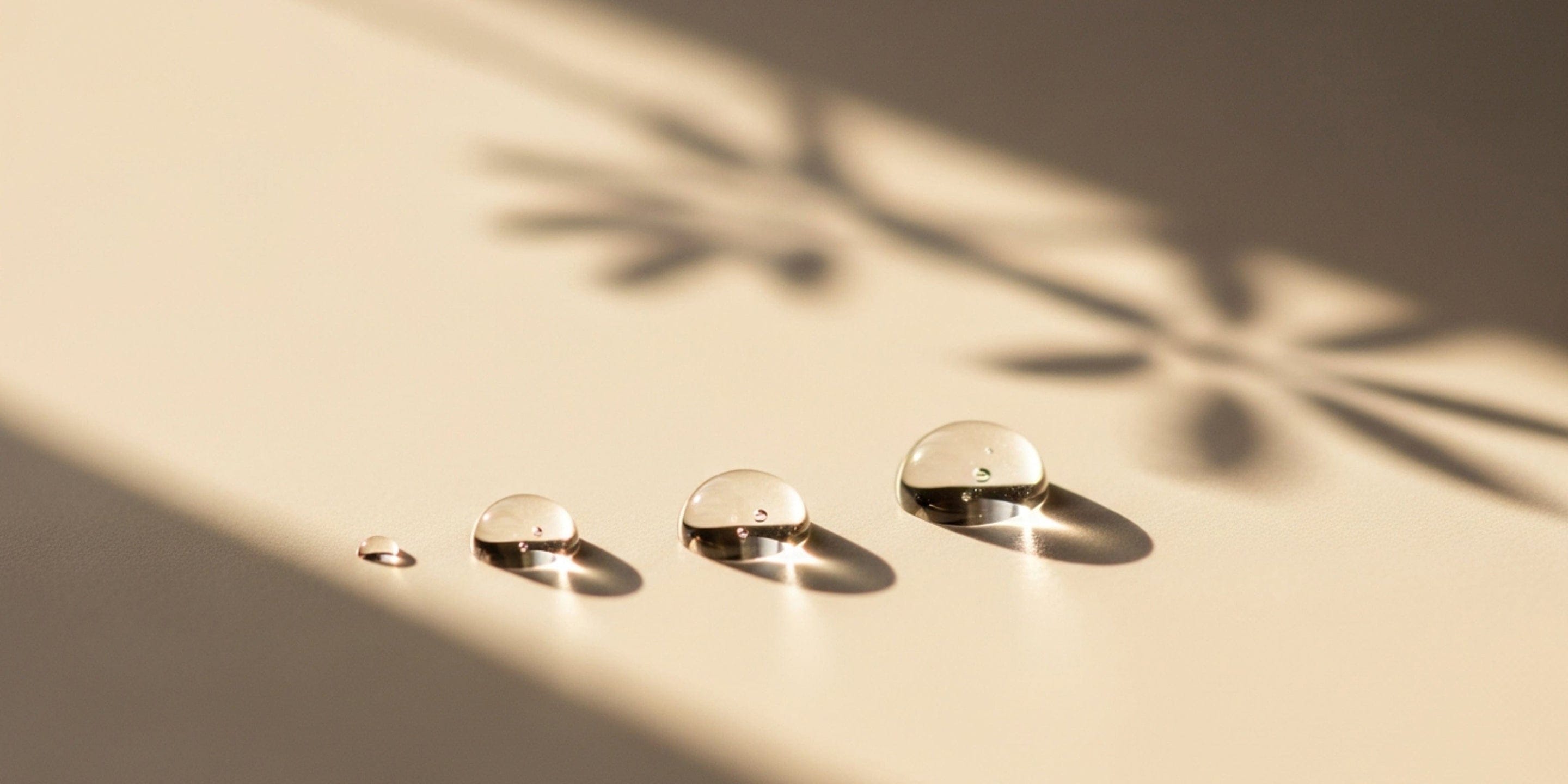 Three clear earrings on a beige surface with plant shadows.
